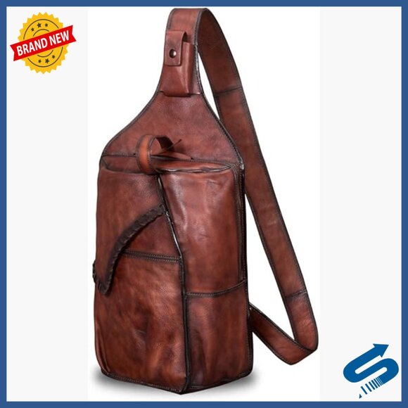 Genuine Leather Vintage Sling Backpack Crossbody Bag for iPad Large Daypack